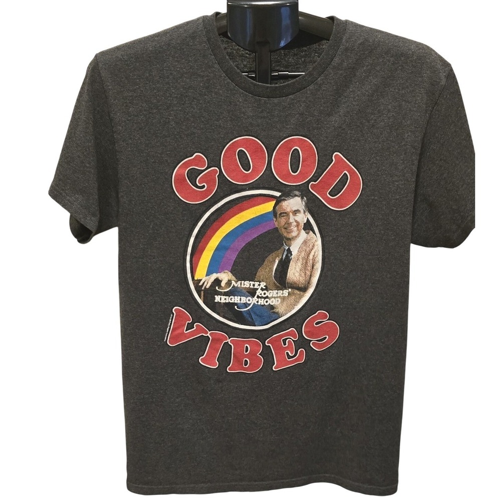 Mister Rogers‎ Neighborhood T Shirt Mens M Medium Gray Good Vibes Rainbow Retro